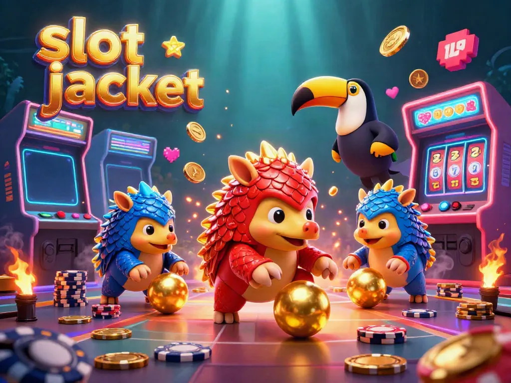 Engage with the exciting slot jackpot world through dynamic pangolins, poker chips, and vivid arcade elements.