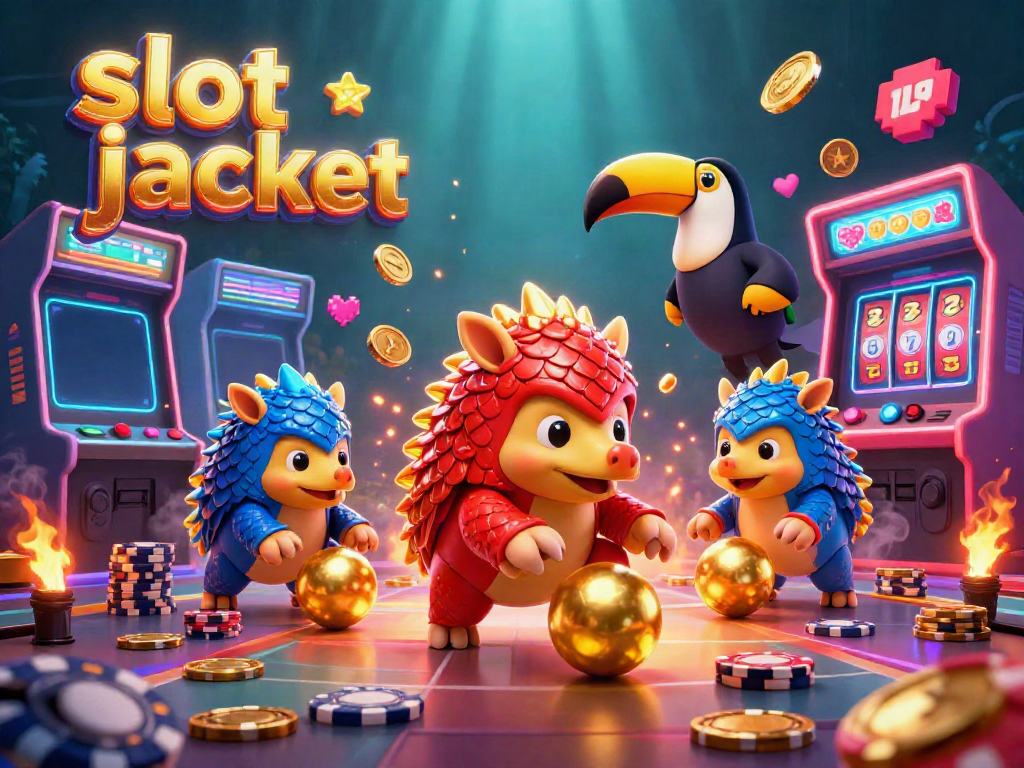 Engage with the exciting slot jackpot world through dynamic pangolins, poker chips, and vivid arcade elements.