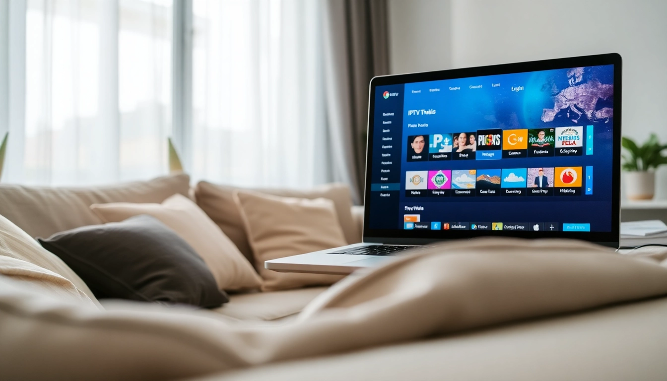 Experience an immersive IPTV free trial with user-friendly interface displayed on a stylish laptop.