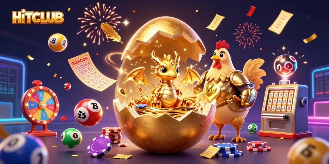Experience the excitement at HITCLUB with a vibrant illustration of a golden dragon and dynamic game elements.