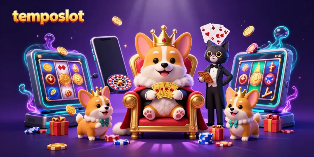 Menggapai jackpot di temposlot dengan corgi kerajaan bermahkota emas dan permainan slot menyenangkan di sekitarnya