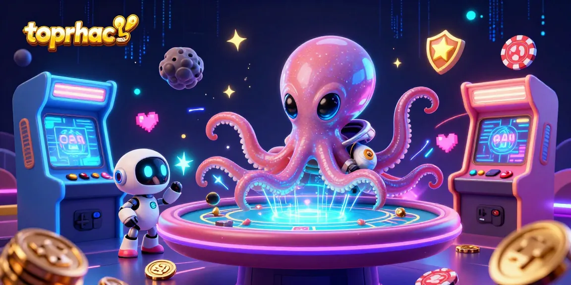 topnhacaimoi alien octopus deals stunning cards at a cosmic poker table in vibrant casino illustration