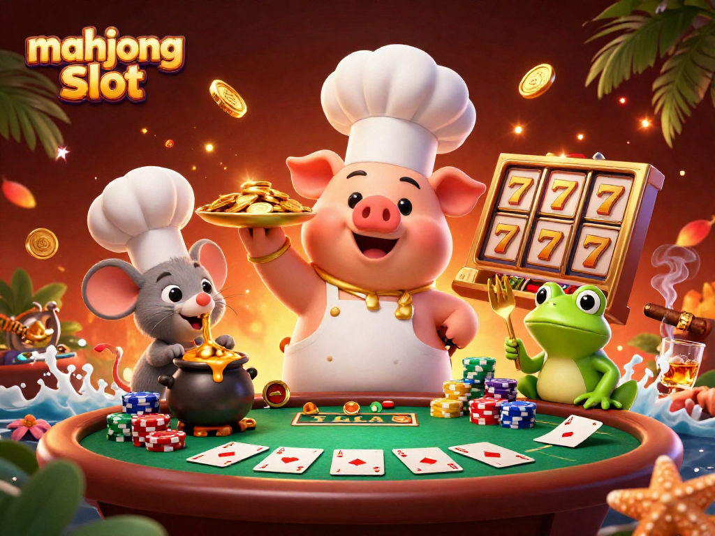 Engage with the mahjong slot world featuring 3D characters surrounded by vibrant casino elements.