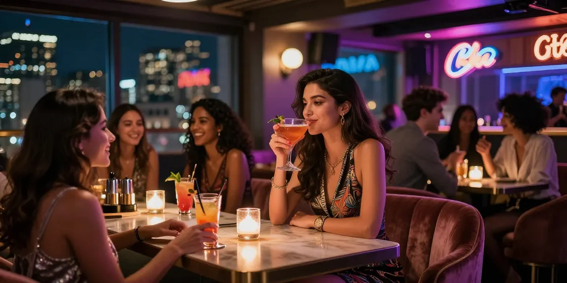 Gái gọi thư giãn trong quán bar thời thượng, không khí náo nhiệt và sang trọng.