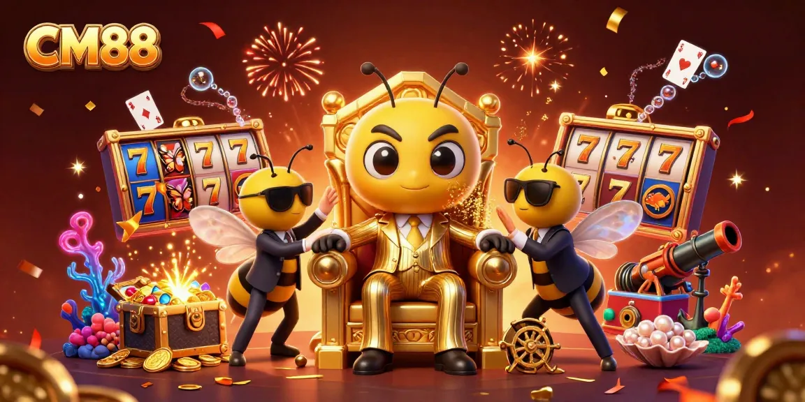 Experience the excitement of CM88 with a vibrant casino scene featuring exclusive games and characters.