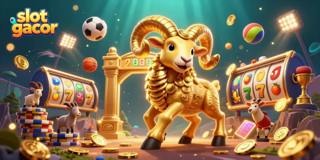 Slot gacor! Mengguncang mesin slot dengan simbol beruntung dan pecahan emas.