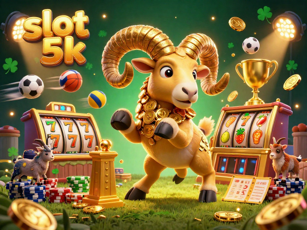 Experience the energetic slot 5k gaming scene featuring a golden ram charging through vibrant slot reels.