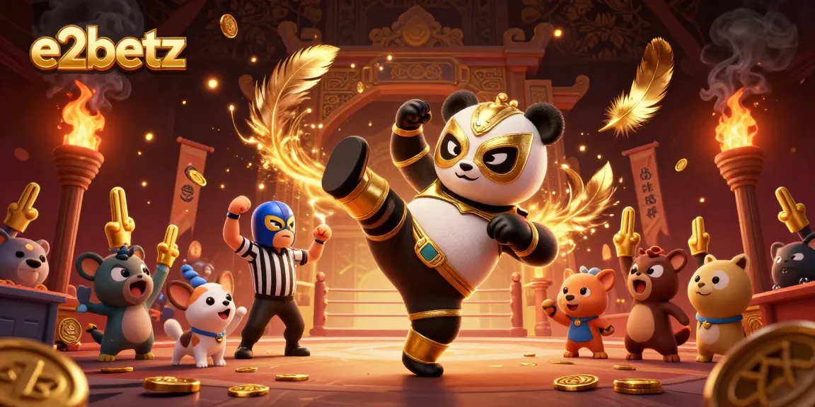 Experience the thrilling action of e2betz with a panda wrestler in an exciting casino scene.