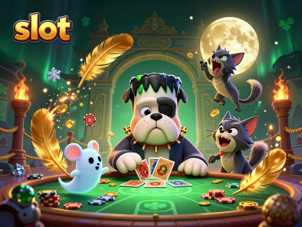 Menang besar di slot dengan anjing Frankenstein yang mengocok kartu di meja hijau yang menakutkan