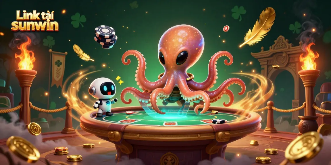 Experience thrilling gameplay with Link tải sunwin, featuring a vibrant alien octopus at a holographic poker table.