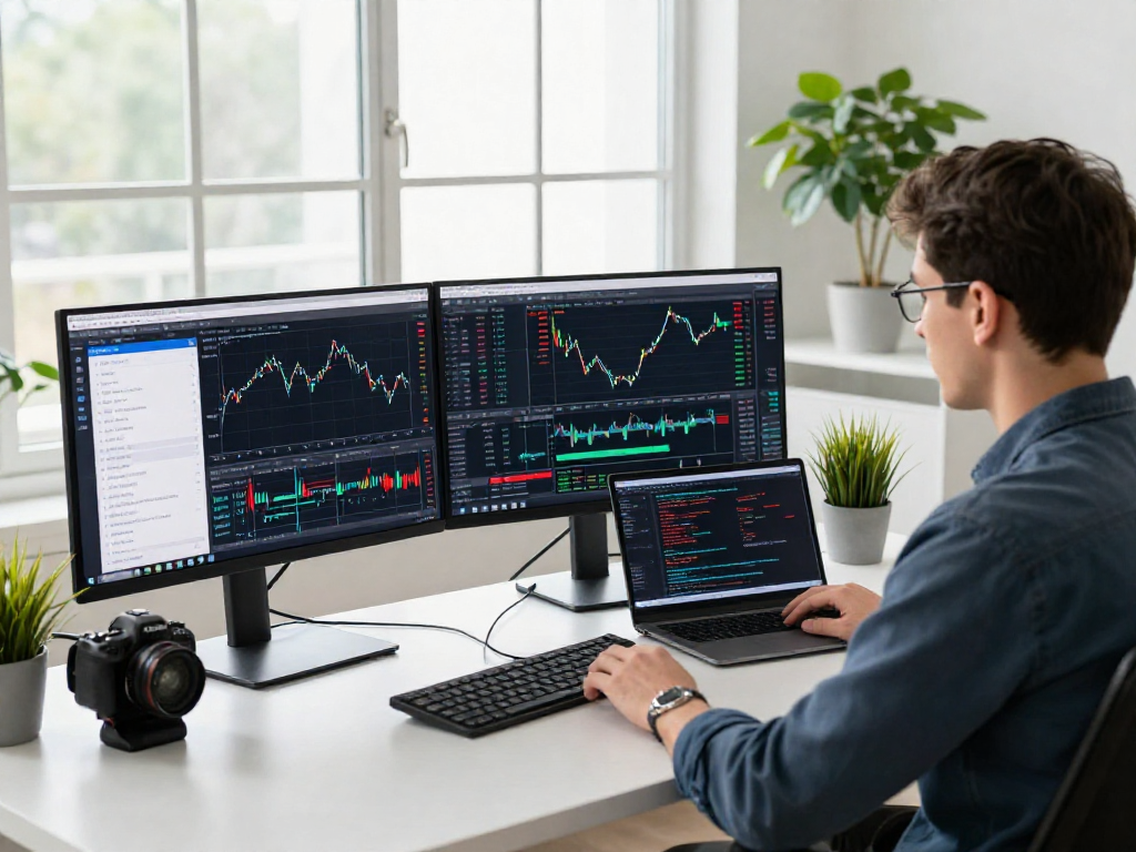 分析 MetaTrader 5 多元化金融平台的交易者，显示市场深度和价格趋势。