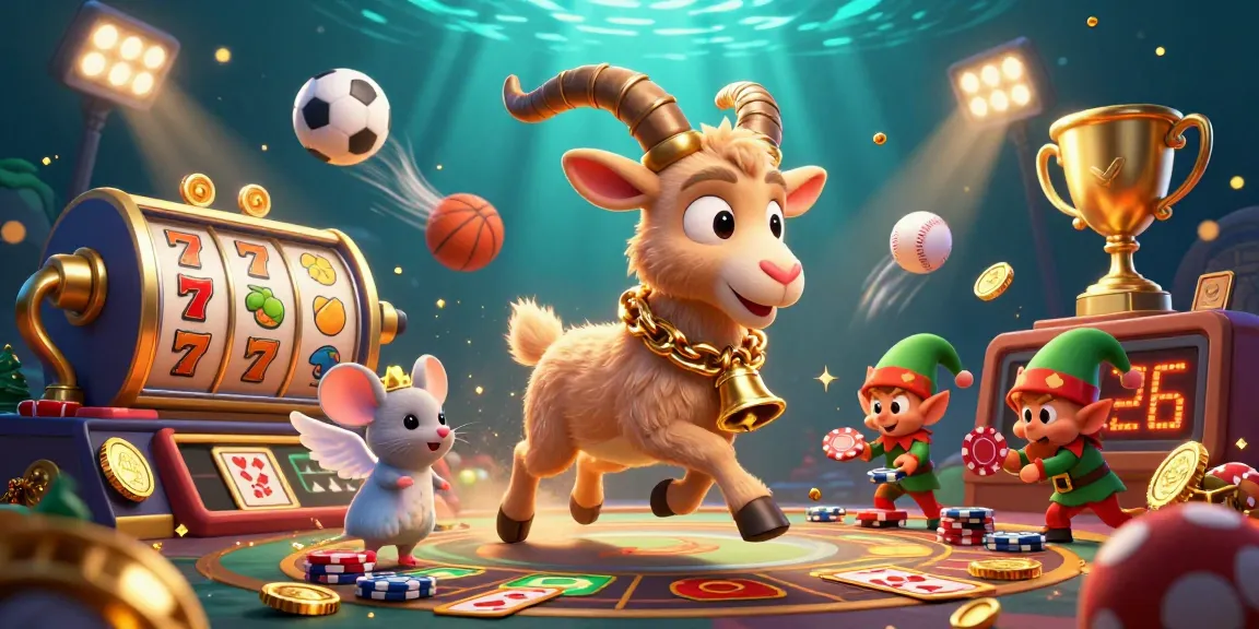 Bola slot gameplay illustrated with cartoon characters in a festive casino setting, featuring slot reels and vibrant sports elements.