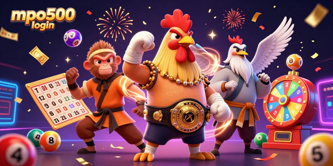 Engage with mpo500 login for exciting gaming action in this vibrant lottery-themed illustration.