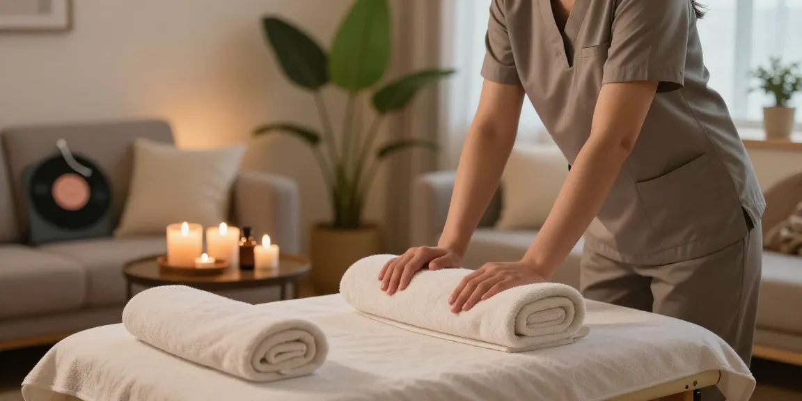 Relaxing 용인출장마사지 setup in a cozy home, professional and inviting atmosphere.