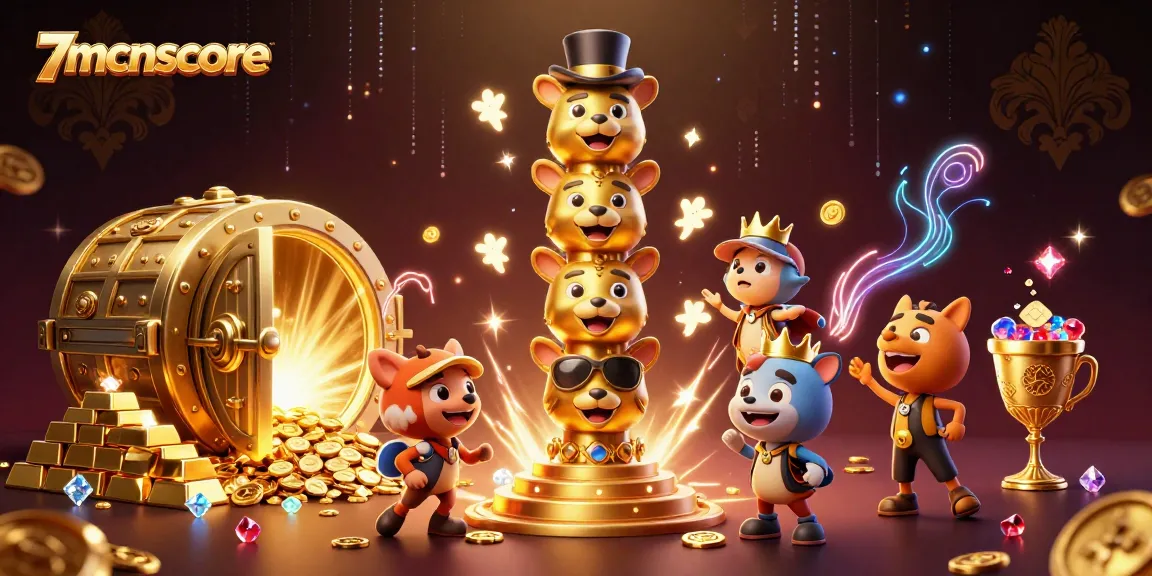 Win big with 7mcnscore in a vibrant casino scene featuring a golden totem pole and treasures.