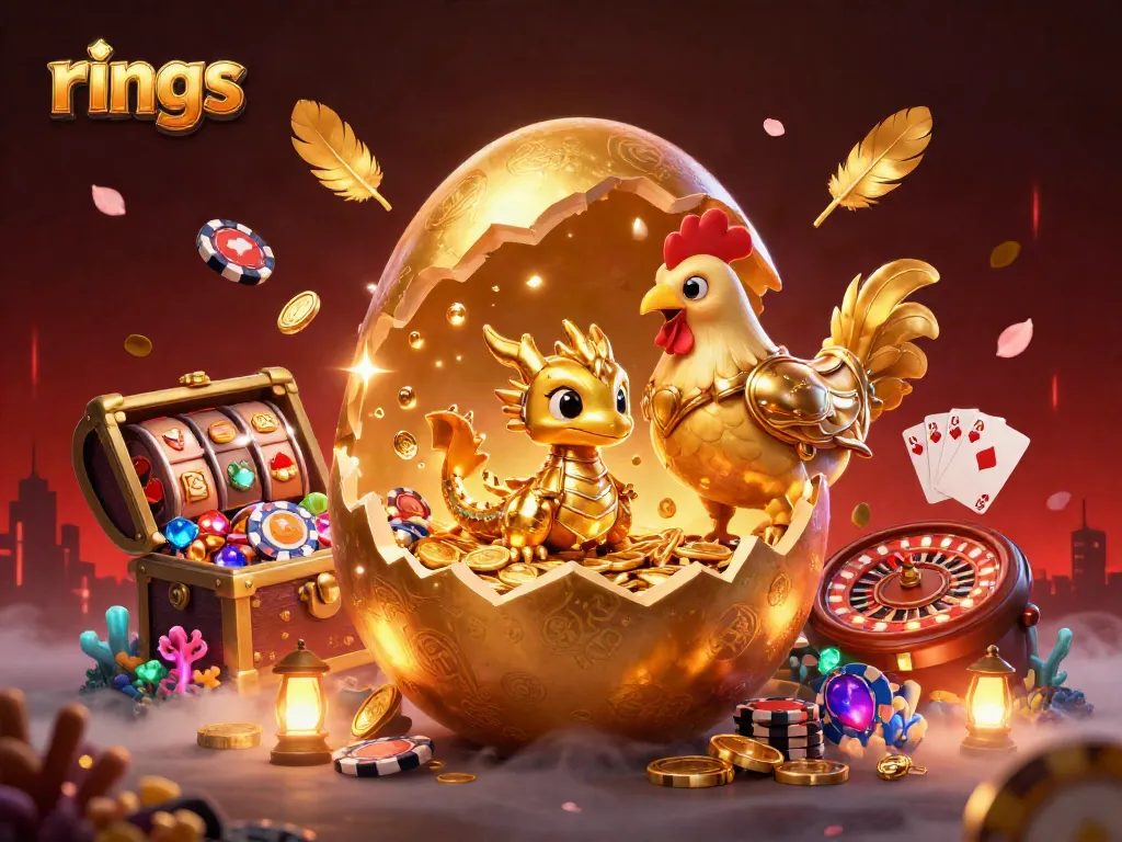 Celebrate winning moments with stunning rings surrounded by a vibrant casino scene.