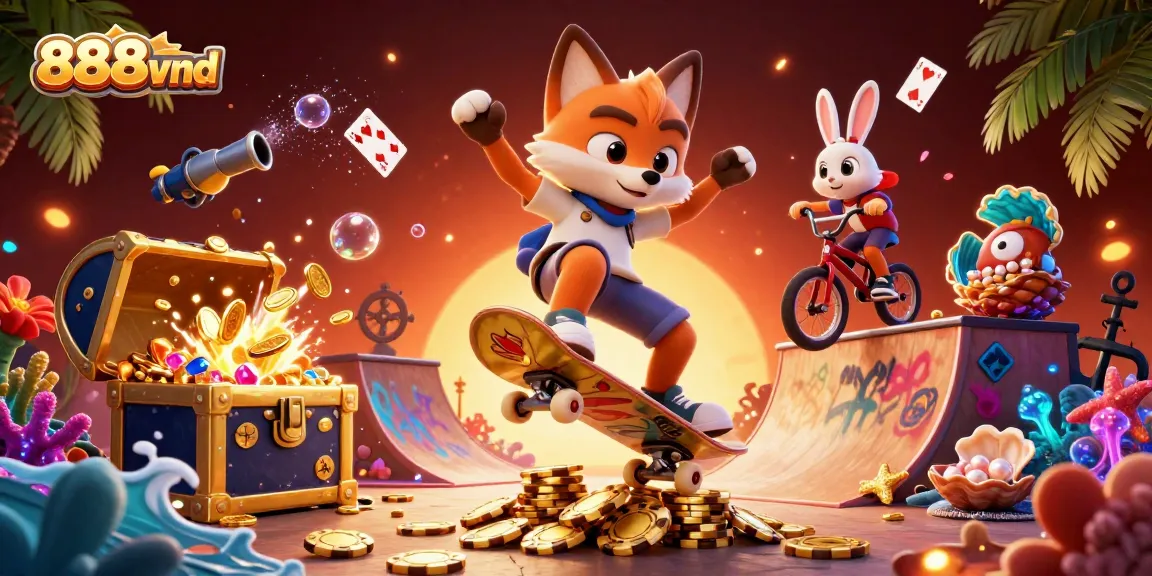 Experience the excitement of 888vnd's vibrant gaming world with dynamic characters and casino elements.