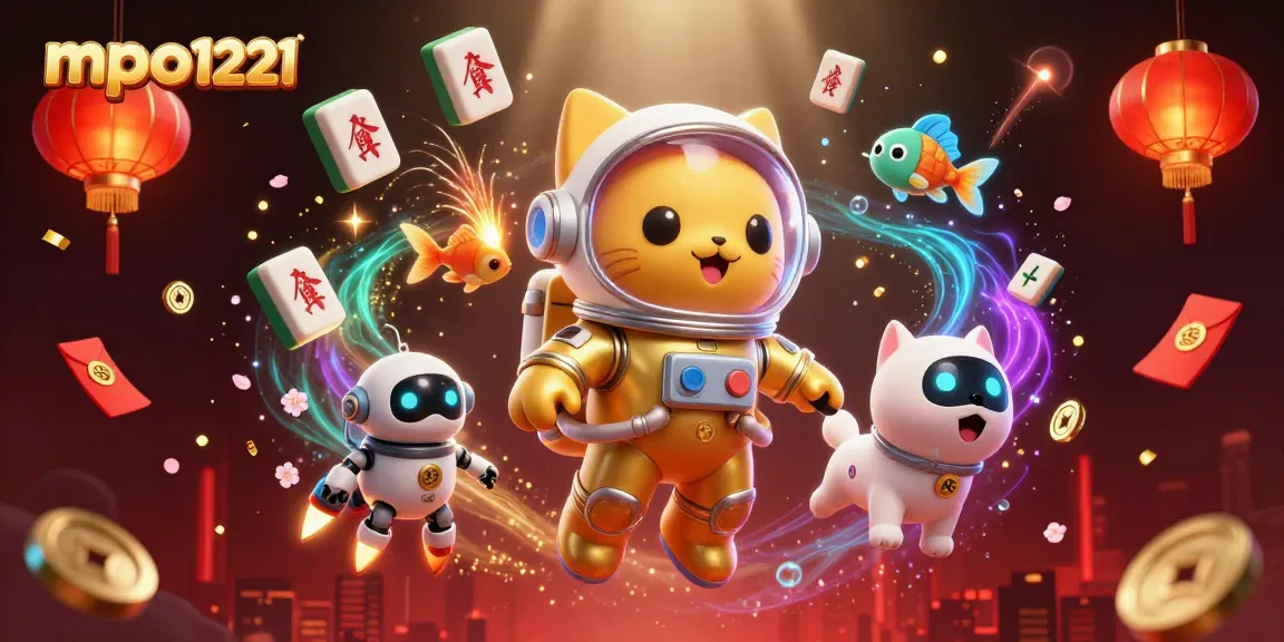 Experience the excitement of mpo1221 in this vibrant casino-themed 3D illustration with gaming elements.