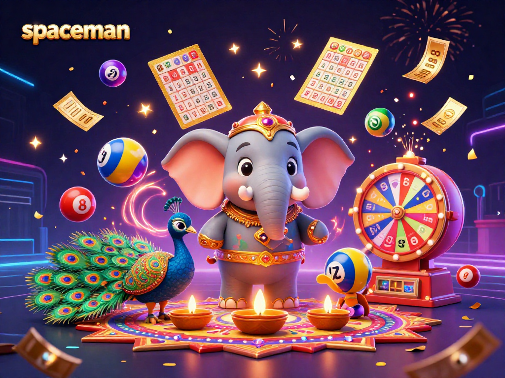 Engage in the excitement of the spaceman slots with colorful lottery elements and vibrant casino atmosphere.