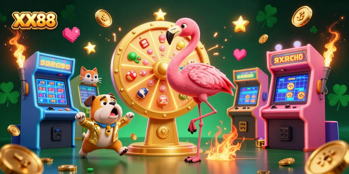 Engage with the exciting world of XX88 featuring a colorful game show scene with dynamic characters and casino elements.