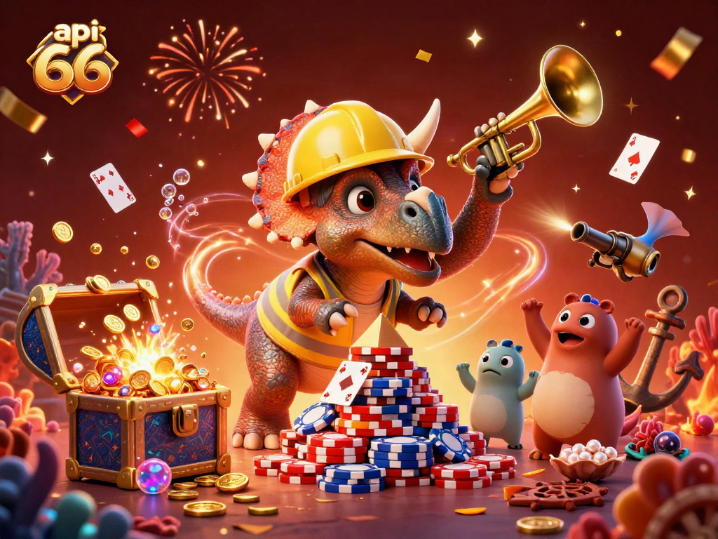 Experience thrilling gameplay with API66, featuring a dynamic scene of characters celebrating amidst casino elements.