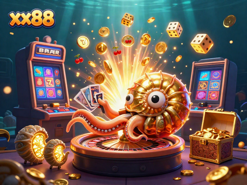 Experience exciting gameplay at xx88 with vibrant casino elements and golden nautilus characters.