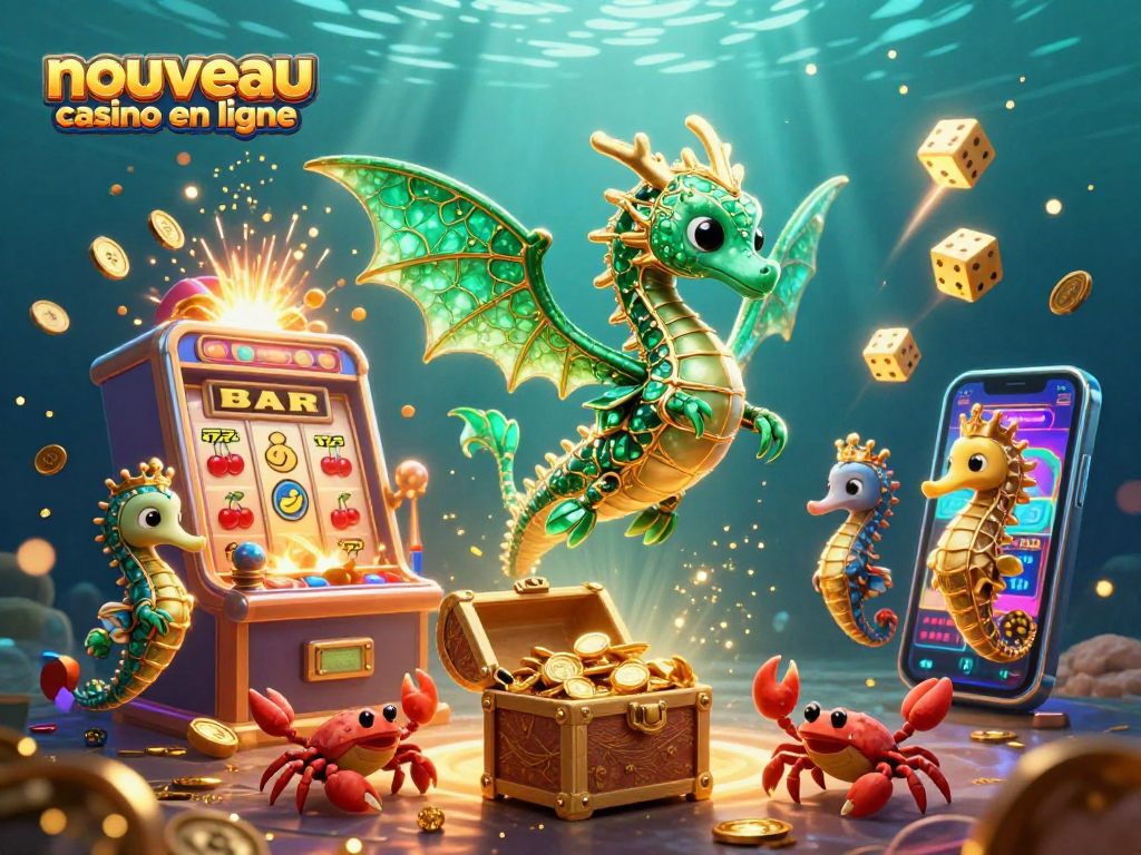 Expérimentez le nouveau casino en ligne avec un dragon de mer et un coffre au trésor luxuriant.