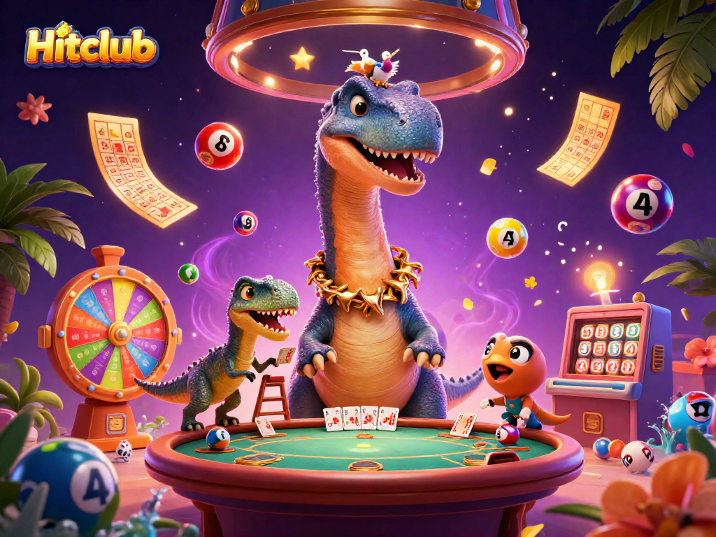 Hitclub brings vibrant fun with a giant brontosaurus in an exciting casino scene.