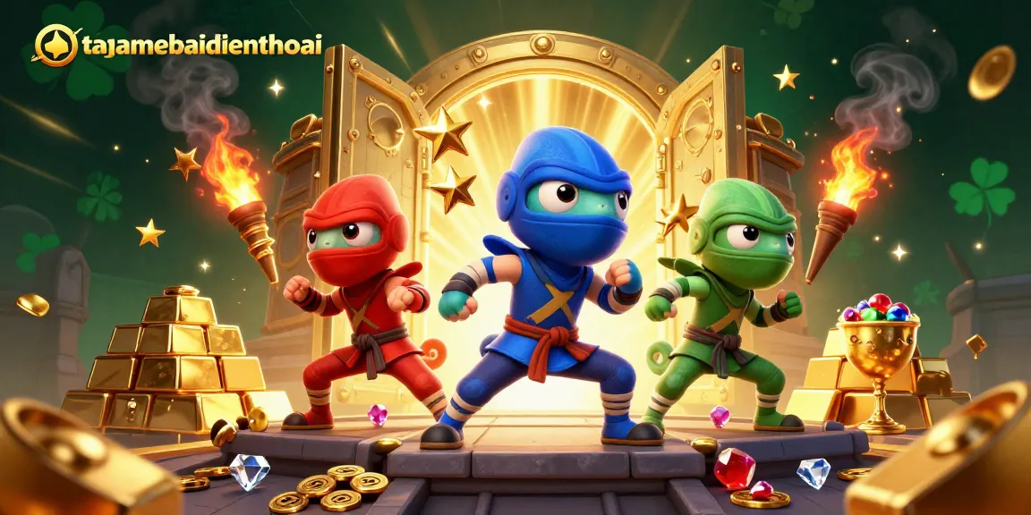 Experience thrilling action with the taigamebaidienthoai ninja chameleon team amid a treasure vault!
