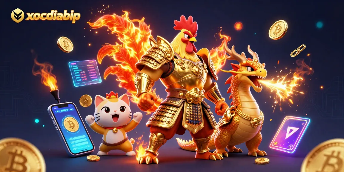 Engage with xocdiabip's thrilling action, featuring a rooster warrior and dragon in a vibrant casino scene.