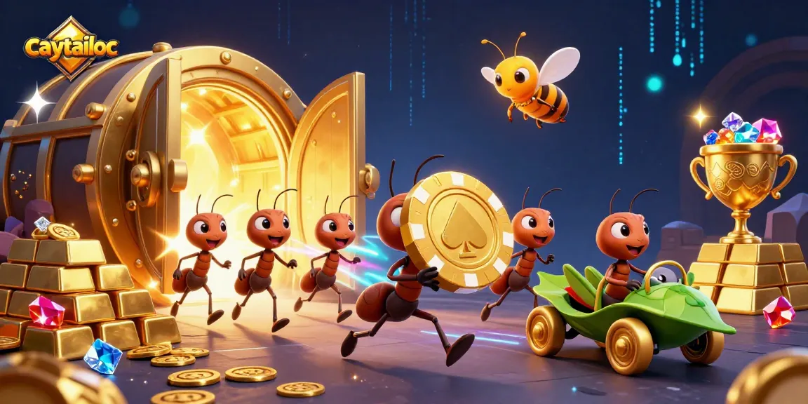 Capture jackpots in the thrilling world of caytailoc with a dynamic heist scene featuring ants and treasures.