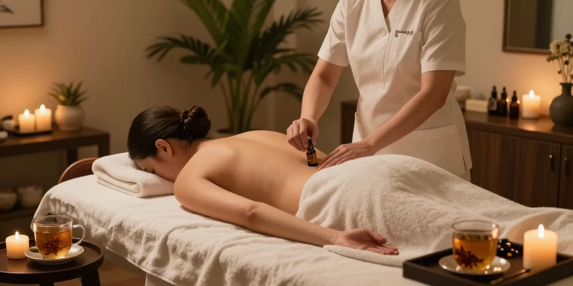 Relaxation room with therapist preparing essential oils for mantra88 massage session