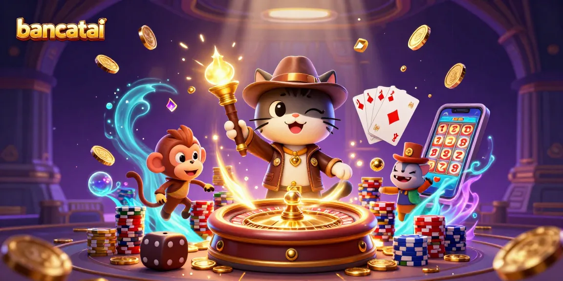 Experience the magic of bancatai with a thrilling illustration of a cat archaeologist and casino artifacts.