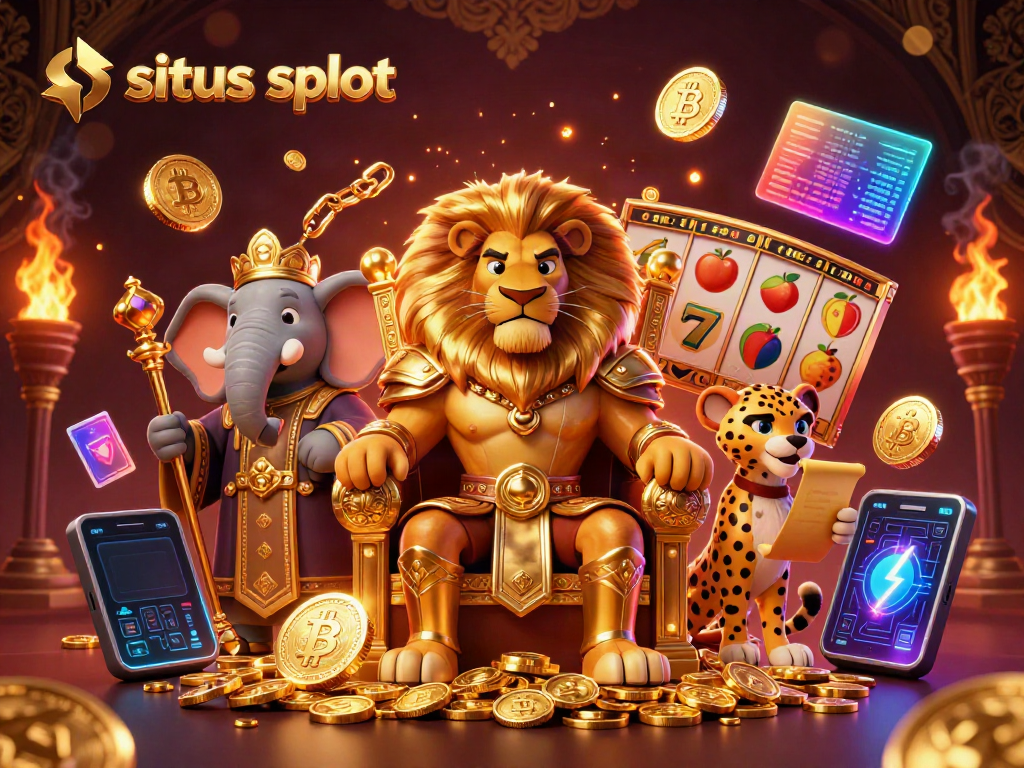 Engaging 3D scene highlighting situs slot with a fierce lion king, wise elephant advisor, and cheetah messenger amid dynamic slot game elements