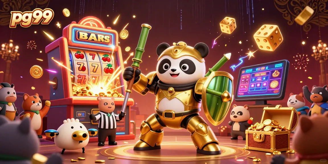 Experience thrilling jackpots in a vibrant pg99 gaming scene with golden panda and dynamic symbols.